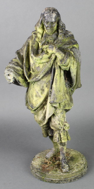 A Victorian spelter figure of a robed standing gentleman on a circular base 20"h (hand f) 