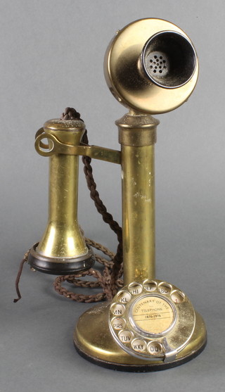 A 19th Century style brass candlestick telephone to commemorate the centenary of the telephone 
