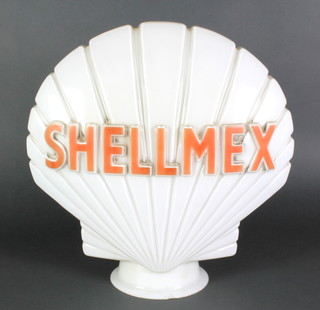 A Shellmex opaque white glass petrol pump globe 17 1/2" x 18 1/2", the interior marked Returnable deposit of 