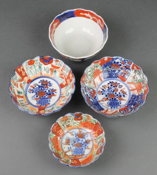A late 19th Century Imari deep scalloped bowl decorated with flowers 5" and 3 others 
