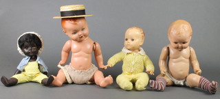 A Cheeky doll marked 2054-HW-4X Jubilee, a Ma-Ma doll with sleep eyes, a Rosebud sleeping doll 14", a black plastic sleeping doll