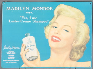 A later copy pressed metal and enamelled sign for Lustre-Creme Shampoo - Marilyn Monroe says "Yes I use Lustre-Creme Shampoo" 12" x 16" 
