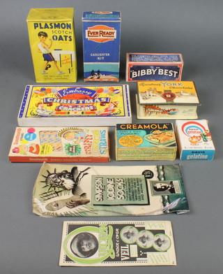 A packet of Plasmon Scotts Oats, an Ever Ready Gas lighter kit box and various other cartons etc