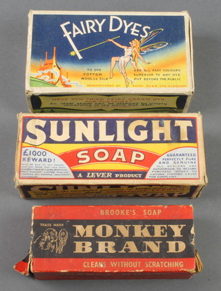 A Popular Brookes Monkey Brand soap, ditto Sunlight soap, ditto Fairy Dyes 