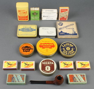 A packet of Gray's Silk Cut cigarettes, a display packet Abdulla smoking mixture, 2 empty packets of woodbine cigarettes and other smoking related tins 