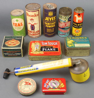 A tin of Jay's Scouring Powder, ditto Shanks, Pulvex Flea powder and other various tins 
