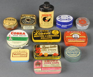A tin of Cobra Shoe Polish, a tin of Doctor Rumney's Snuff, a tin of Sam Owen's Snuff, a tin of Poppy-Lastic Corn Straps and various other tins 