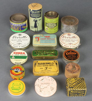 A carton of Collins Special Marking Powder, a tin of Robinsons Barley Crystals, 2 tins of Everett Shoe Polish and other various tins 