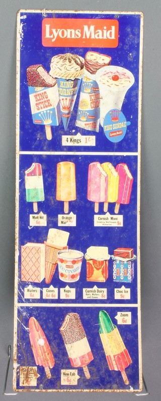 An enamelled advertising sign for Lyons Maid Ice Creams 27" x 9", some corrosion 
