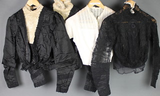 3 Victorian black and white lace bodices together with an under bodice 