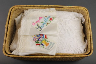 3 silk embroidered handkerchiefs together with a quantity of various linens 