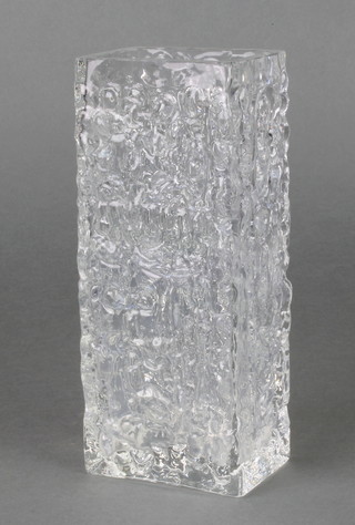 A Whitefriars clear glass nailhead rectangular vase 7 3/4" 