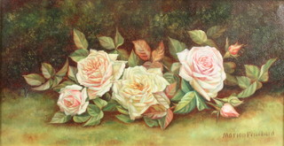 Marion Pritchard, oil on canvas, still life study of roses 12" x 14" 