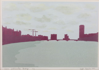 Angela Bailie 1981, a coloured print "From Westminster Bridge" 7/7, signed in pencil 11" x 16" 
