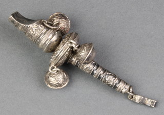 A Victorian repousse silver whistle rattle 
