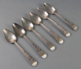 A set of 6 George III bright cut teaspoons, London 1805, 72 grams