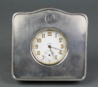 A silver engine turned Goliath watch holder engraved Ruth containing a plated watch Birmingham 1925 5" 