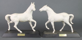2 Beswick white glazed figures of horses - Spirit of Fire and Spirit of The Wind 9" 