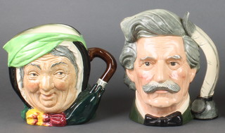 2 Royal Doulton character jugs - Mark Twain D6654 7" and Sairey Gamp D5451 6" 