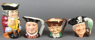 4 Royal Doulton character jugs - Jolly Toby 8340 6", Old Charlie 3 1/2", Long John Silver D6386 3 1/5" and Henry VIII D6647 3 1/2" 