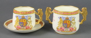 A Paragon 1937 Coronation 2 handled cup 5 1/2", a ditto cup and saucer 