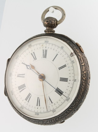 A gentleman's silver cased key wind chronograph pocket watch, a ditto with seconds at 6 o'clock 