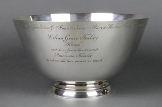 A Tiffany & Co sterling silver punch bowl with extensive presentation inscription, 30 ozs, 10"