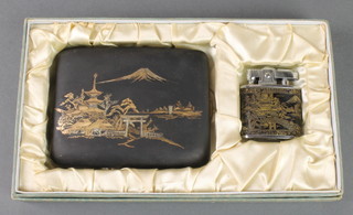 A Komai ware cigarette case and lighter boxed
