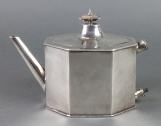 Hester Bateman, a George III hexagonal silver teapot with simple beaded decoration London 1828, 630 grams
