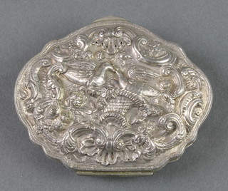 A 19th Century Continental silver Turkish palm box decorated with birds amongst flowers and scrolls 3 1/4" x 2 3/4", 64 grams