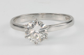A good platinum single stone brilliant cut diamond ring, approx. 1.5ct, colour F/G, clarity VVS2, size Q