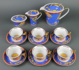 A Rosenthal Versace 15 piece tea service comprising oval teapot, cream jug, oval lidded sugar bowl, 6 cups, 6 saucers
