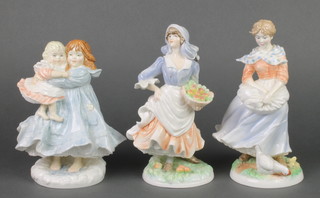 3 Royal Worcester limited edition figures with certificates - Love, Old Country Ways Farmer's Wife and Old Country Ways Rose Picking Apples