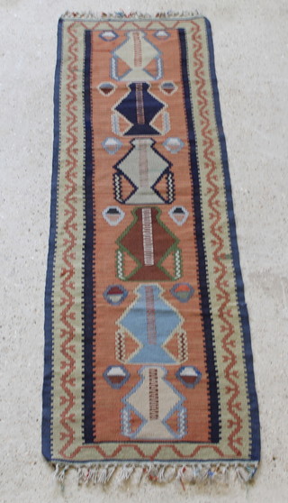 A Kilim runner with 6 stylised urns to the centre 83" x 27 1/2"  