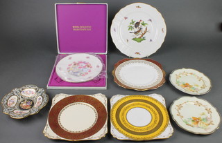 A Capodimonte ribbon ware plate with floral panel decoration 7", Continental porcelain plates with floral decoration 7", 2 Royal Stafford bread plates 8 1/2" , a Herend porcelain plate decorated birds 11" and a Royal Doulton Valentine Plates 