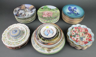 2 Royal Doulton Brambly Hedge plates - Summer and The Engagement, 12 Royal Worcester Fairy plates, 13 Coalport "The Tale of a Country Village" plates, 12 Royal Doulton Debbie Cook pig plates and other various decorated plates 