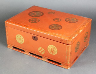 A Japanese orange lacquered box with hinged lid, signed to the interior with 3 character mark 6" x 15"w x 11"d 