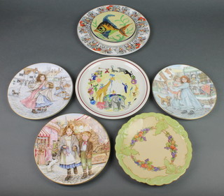 3 Royal Worcester NSPCC plates - Love, Christmas Wish and Fairground Magic, a Royal Doulton 150th Anniversary of the Royal Bath Hotel plate, a Villeroy & Boch circus plate, a Continental porcelain plate with floral decoration (chip to rim) and a Majolica style plate decorated a fish  