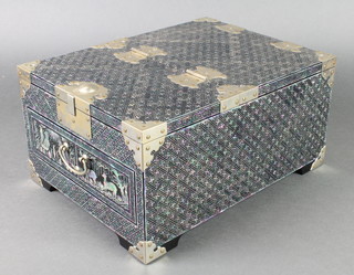 A Chinese lacquered and mother of pearl finished dressing box with silvered mounts 6"h x 9 1/2"w x 13"d 