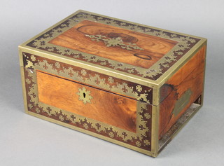 A Victorian rosewood and inlaid brass vanity box with hinged lid 7" x 13" x 9"