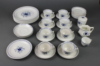 A 39 piece Adams Botanic pattern tea/dinner service comprising 8 tea cups, 19 small saucers, 3 large saucers, 1 coffee cup, 1 cream jug, sugar bowl and lid, 2 small plates, 6 dinner plates (1 plate is chipped and 1 is cracked) 