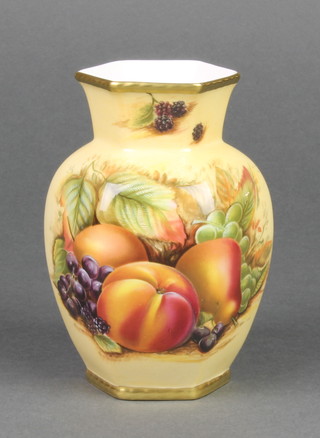 An Aynsley hexagonal vase decorated with fruits 5" 