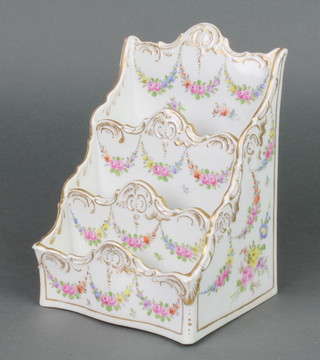 A Dresden 3 division letter rack with floral swags and gilt scroll decoration 7 1/2" 