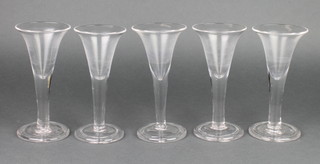 A set of 5 Georgian style tapered cordials with wide base 7" 