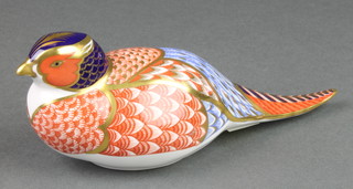A Royal Crown Derby Japan pattern paperweight in the form of a seated bird with gold plug 7" 