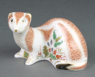 A Royal Crown Derby Japan pattern paperweight in the form of a stoat with gold plug 5" 