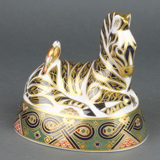 A Royal Crown Derby Japan pattern paperweight in the form of a Zebra with silver plug 6" 