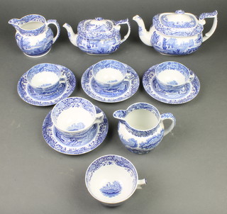 A Spode Italian Garden design part tea set comprising teapot, small teapot, milk jug, cream jug, 5 tea cups and 4 saucers
