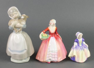 2 Royal Doulton figures Janet HN1537 6 1/2" and Dinky Do HN1678 4 1/2" together with a Nao figure of a girl holding a lamb 9" 