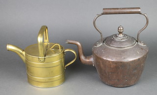 A Victorian Sankey & Sons brass hot water carrier, slight dent to handle 6" together with a Victorian oval copper kettle with acorn finial 12" 